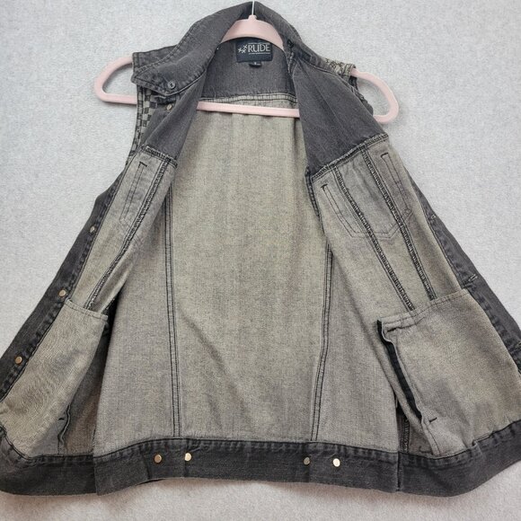 RUDE Gray Checkered Denim Vest - Picture 2 of 13